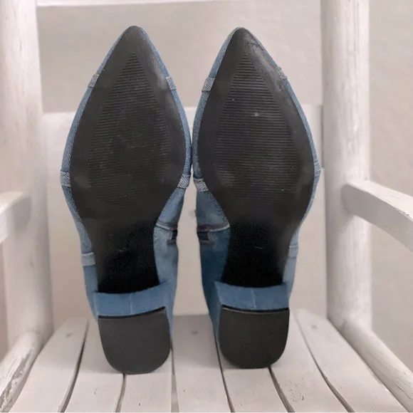 C Comfort Est 1946 Blue Denim Ankle Boots Booties Heels Boho Western 10 - Picture 8 of 11